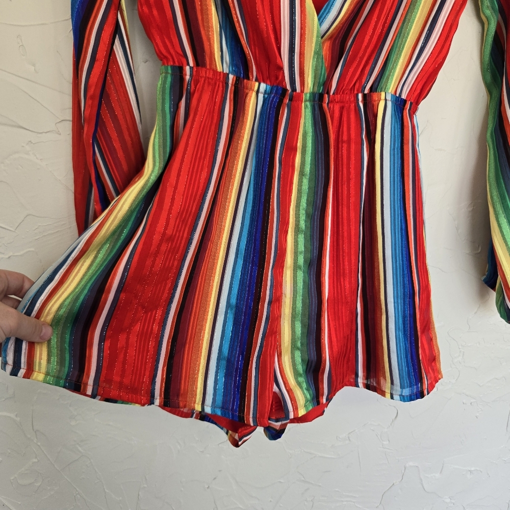 Revolve Superdown Rainbow Stripe Long Sleeve Romp… - image 5